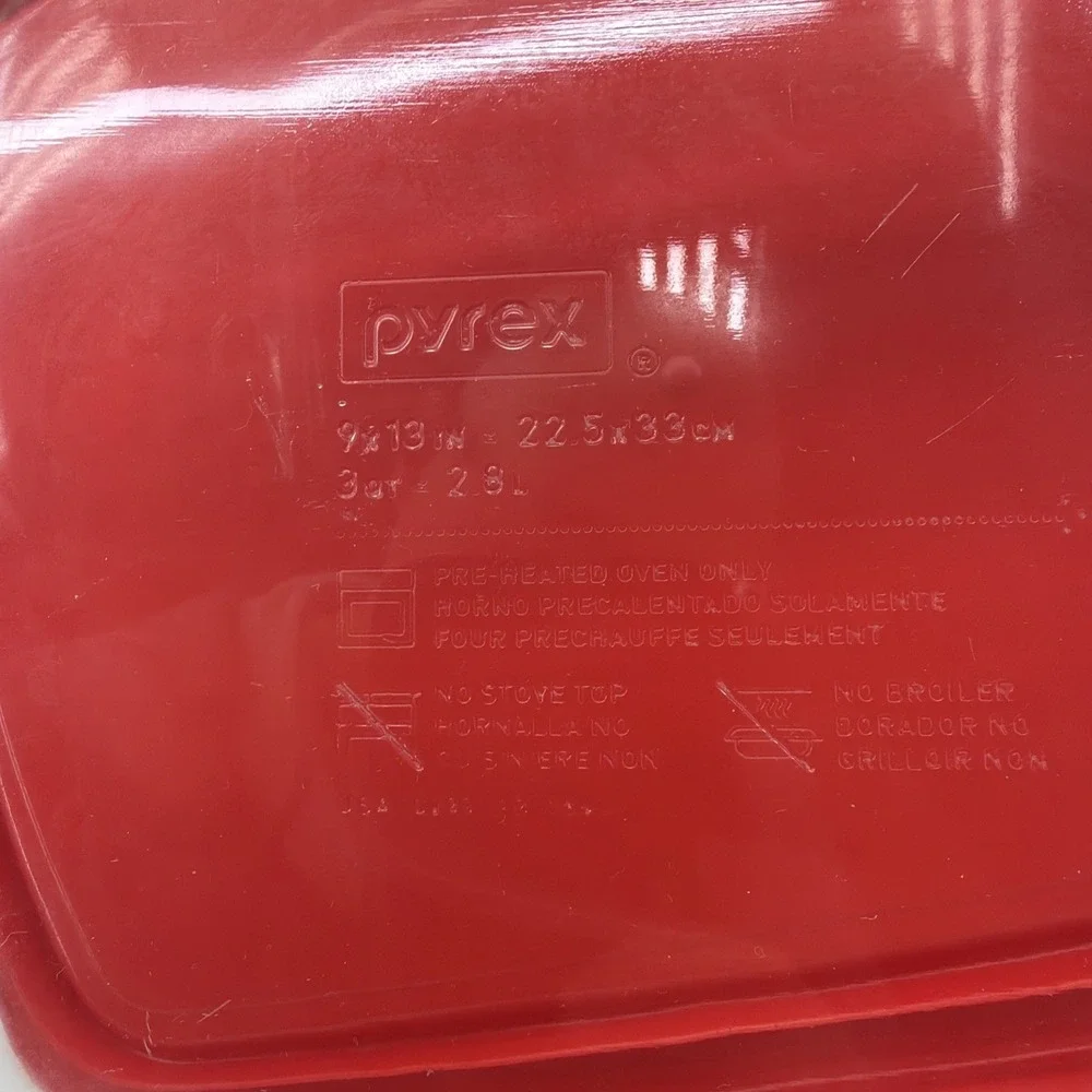 PYREX Clear Glass 3 Qt. #C233 Baking Dish w/Handles & Red Snap-on Lid ~ 13